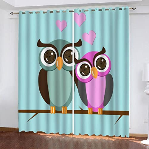 NUYSP Eule Vorhang Blickdicht B 110 X H 95 cm Polyester Vorhänge mit Ösen Gardinen 3D Süßer Zeichentrickfilm Verdunkelungsvorhang für Kinderzimmer Schlafzimmer