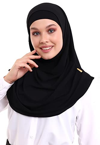 ihvan online, muslimischer Hijab für Frauen, bereit zu tragen, weich, leicht und komfortabeles Kopftuch, Nackenbandana Langes Schals, Farbe: Schwarz