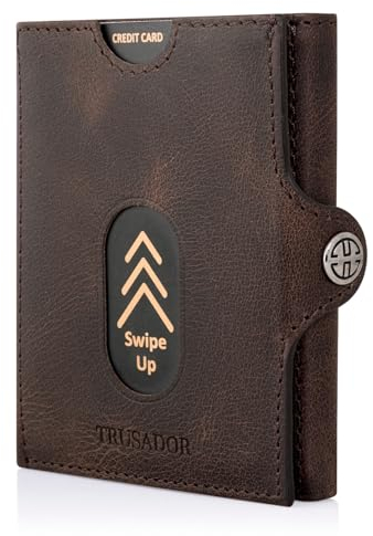 TRUSADOR Slim Wallet Valencia I 8 Karten Mini Geldbörse Herren klein mit RFID Schutz I Damen & Herren Portemonnaie I Credit Card Holder Geldbeutel – Münzfach, Brown