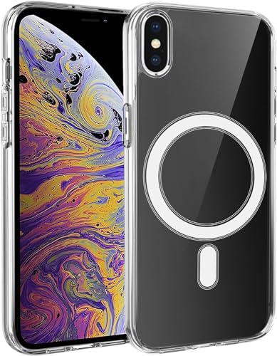 S. Dawezo Clear Magnetisch für iPhone X/XS Hülle, Kompatibel mit Magsafe, Soft Silikon TPU Bumper Cover, Militärqualität Fallfestes und Anti-Gelb HandyHülle für iPhone X/XS