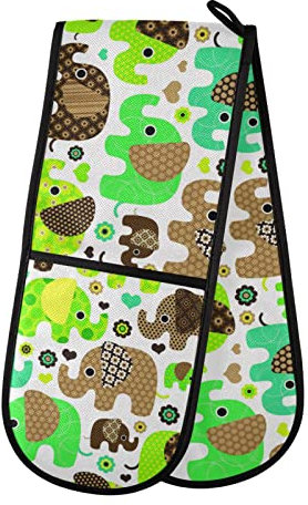 Double Oven Glove Cute Elephant Heat Resistant Double Ovens Mitt Modern Cooking Gloves Potholders
