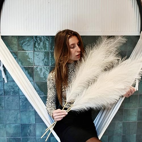 MORA Artificial Pampas Grass | Faux Large 100cm Plant White Fluffy | 3 PCS Tall Long Stem Decoration No Vase | Fake Dried Grass Ornaments for Home Wedding Boho Modern Rustic Decor