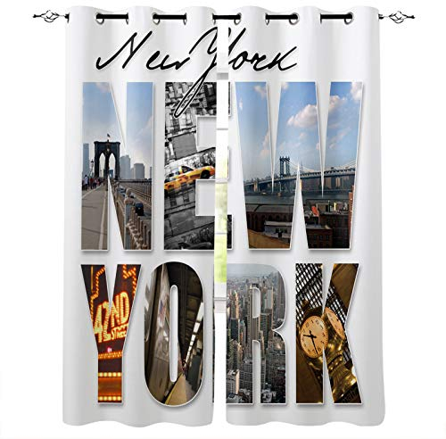 Blickdichte Gardinen New York City Verdunkelungsvorhang New Yorker Landschaftsarchitektur Vorhang mit Ösen für Schlafzimmer Geräuschreduzierung, Küchen Scheibengardinen 2er Set - 280 x 160cm (H X B)