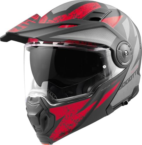 Bogotto FG-102 Safari Fiberglas Enduro Klapphelm, schwarz matt/grau/rot, M