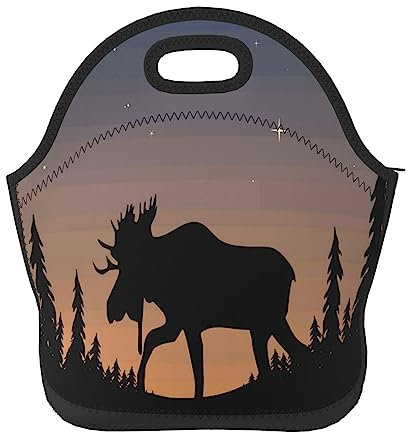 Elch Berg Kiefer Wildnis Gedruckt Neopren Mittagessen Taschen Isolierte Mittagessen Tote Tasche Wiederverwendbare Thermo-Kühler Lunch Container Box für Arbeit Reisen Picknick