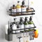 ALOCEO Shower Caddy No Drill, Adhesive Shower Organiser Storage, Rustproof Bathroom Accessories Shower Shelf Black, 2 Pack with 6 Hooks