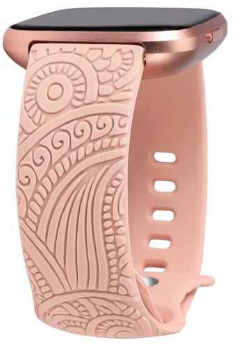TOYOUTHS Boho Floral Gravierte Armband kompatibel mit Fitbit Versa 2/Fitbit Versa/Versa Lite Armband Frauen Weich Silikon Fancy Blume Cute Sport Solo Loop Ersatzarmbänder für Versa 2, Rosa