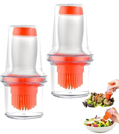 BADAOZONGCF Silicone BBQ Oil Bottle Brushes,2Pcs Oil Dispenser with Brush for Kitchen,60ml Squeeze Type Olive Oil Bottles with Basting Brushes,Oil Dispenser for Cooking,Frying,Salad,Baking,BBQ Pancake