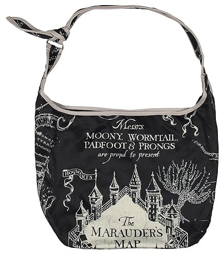 Harry Potter The Marauder's Map Hogwarts Shoulder Crossbody Purse Hobo Bag Adjustable Strap, Schwarz, Einheitsgröße