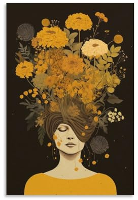 Leinwand-Wandkunst mit Blumenpflanzen für Schlafzimmer, abstrakte Blume, Frauen, Gesicht, Wanddekoration, Poster für Zimmer, ästhetisch
