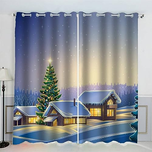 AKATIE Gardinen Landhausstil Ösenvorhang Schallschutz Polyester Vorhang Winternachtszene Mädchen Jungs Jugendzimmer Wohnzimmer Schlafzimmer 2 Stücks (200x200 cm)