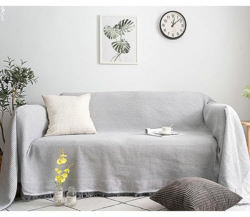 Couch Überzug 130x130cm, Waffelmuster mit Quasten Bezug Sofa 1 Sitzer Sofabezug Abwaschbar Grau Sofabezug für Schlafzimmer