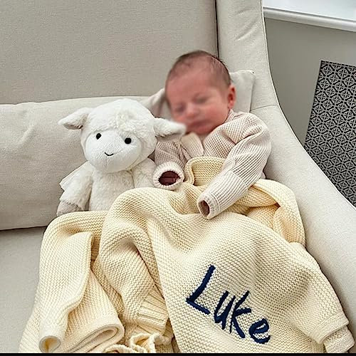 Babydecke mit besticktem Namen, Babydecke, Kinderwagen-Decke, Geschenk für Neugeborene, weich, atmungsaktiv, Baumwolle, Strickdecke (Stickname)