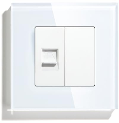 BSEED Wandsteckdose EU Standard 1/2 Einzelne Telefonsteckdose und 1/2 Blankes Panel Steckdose Glas Weiß 86mm