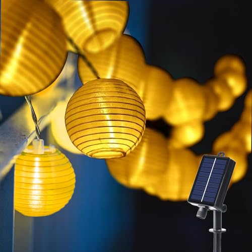 MOLVCE Lampions Lichterkette außen Solar 8M 30LEDs Lichterkette Laternen Innen 8 Modi Timer Outdoor Solarbetrieben Lichterkette Wetterfest für Garten Terrasse Balkon Hof Hochzeit Deko, Warmweiß