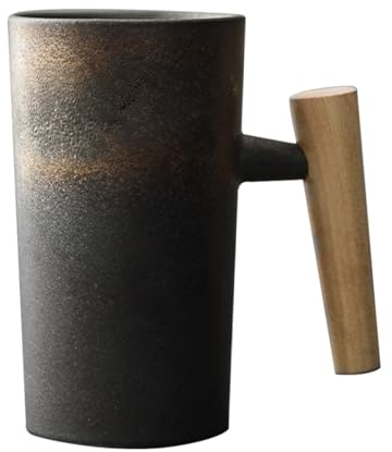 Tazza da caffè con manico in legno, 220 ml Terra Mugs Tazza da tè in ceramica fatta a mano Tazza da caffè vintage Tazza retrò Tazza da casa ufficio viaggio Tumbler per tè bevande acqua, doratura