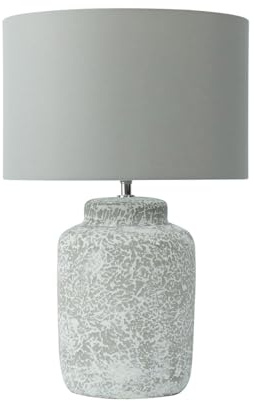 54cm Grey Stone Finish Ceramic Table Buffet Bedside Lamp with Grey Linen Shade 60w E27 Bulb