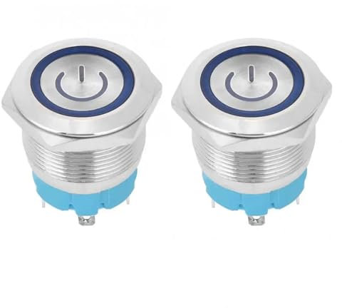 2 pièces interrupteur à bouton-poussoir à 4 broches 3-6VDC 22mm interrupteur à bouton rond à tête plate avec interrupteur de signe de lumière d'alimentation