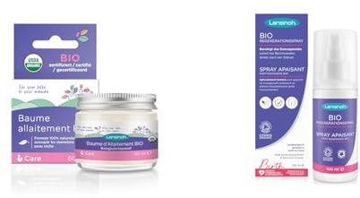 Lansinoh Soins Post-Accouchement BIO - Crème Apaisante pour Mamelons Sensibles et Spray Apaiseur Périnéal BIO - 100ml