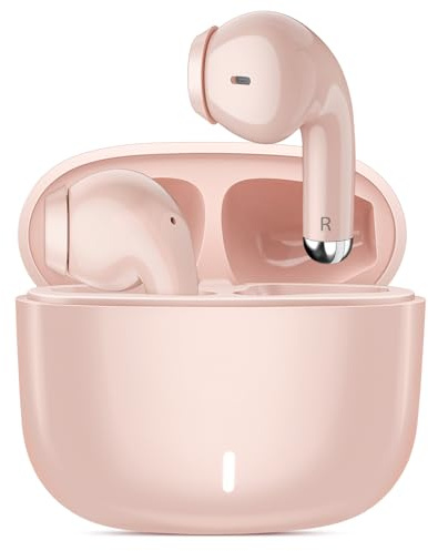Wireless Earbuds for Samsung S25 S24 Ultra S23 Fe S22+ S21, 5.3 Bluetooth Earbuds Cordless Ear Buds with Mic Touch Stereo Wireless Headphone for iPhone 17 Air 16 15 Pro Max 14 Plus Pixel 10 XL, Pink