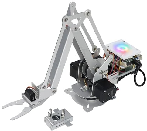 Freenove Robot Arm Kit for Raspberry Pi 5 4 B 3 B+ B A+, Stepper Motor, Metal Structure, Clamping Mode, Drawing Mode, Record and Replay, App Control (Raspberry Pi NOT Included)