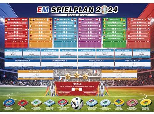 EM Spielplan 2024 Poster, EM Planer für Euro Dekoration 2024, A2 Format 0fficiαI Euro EM Fussball Planer - Spielplan Europameisterschaft 2024,Geschenke für Fußballfans (42cm x 59cm)