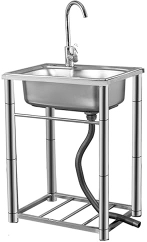 Lavello Cucina Lavandino da Esterno，Mobile Lavello da Pranzo Commerciale con Rubinetto, Facile da Installare, Lavamani in Acciaio Inox(50x37cm(20x14.5inch))