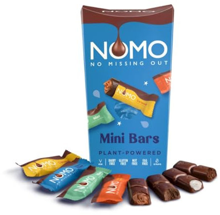 NOMO Hero Box Mixed | 140g | Vegane & Allergiefreie Schokolade | Assortierte Mini-Riegel | Minze, Karamell, Orangen Crunch & Cremige Schokolade | Pflanzlich, Milchfrei, Nussfrei