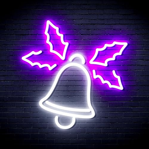 ADVPRO Weihnachtsglocke mit Blättern Flex Silikon LED Neonschild - Weiß & Lila - st16s66-fnu0197-wp