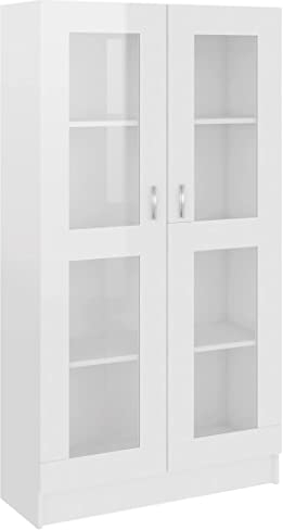 SDWEHO7 Vitrinenschrank mit Türen, Vitrine mit Stauraum, Modern Aufbewahrungsschrank Bücherschrank Standvitrine für Wohnzimmer Büro, Hochglanz-Weiß 82,5x30,5x150 cm Holzwerkstoff