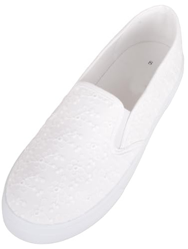 ABSOLUTE FOOTWEAR Womens Twin Gusset Floral Canvas Pumps with Platform Sole, White, UK 5