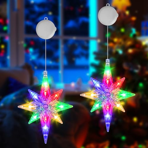 OUILA RGB Weihnachtslichterkette Weihnachtsbeleuchtung Fenster, Bethlehem LED Stern Weihnachtsdekoration Lichter Weihnachtslichter mit Saugnäpfe & Timer Weihnachtsdeko Fenster Lichterkette Weihnachten
