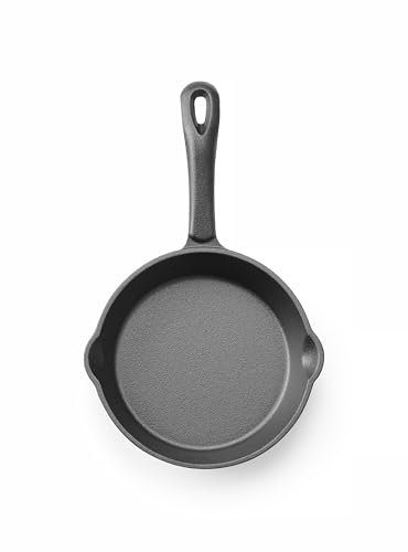 HENDI Poêle en fonte, avec 2 becs verseurs, poêle à frire pour four, feu, cuisinière à gaz, induction, électrique, plaque vitrocéramique, grill, barbecue, poignée: 120mm, ø165x(H)35mm