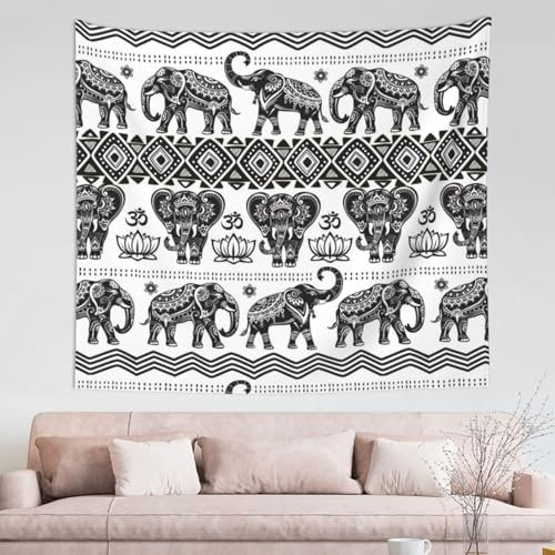KLMELLMDE Wohnzimmer Schlafzimmer Bohemian Elefant Muster Tapisserie Landschaft Hintergrund Wandbehang Wohnzimmer Deckendekoration Weihnachtsdekoration Tapisserie
