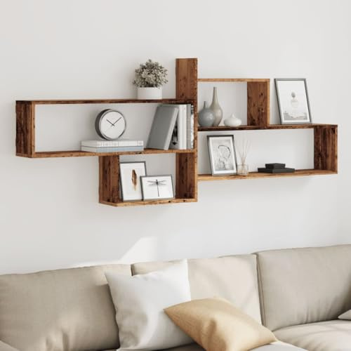 homiuse Schweberegal für Wohnzimmer Altholz 167,5x18x68 cm Holzwerkstoff Multifunktional Wandregale Platzsparend Hängeregal Schlafzimmer Regalwürfel Bücher Regal zur Präsentation