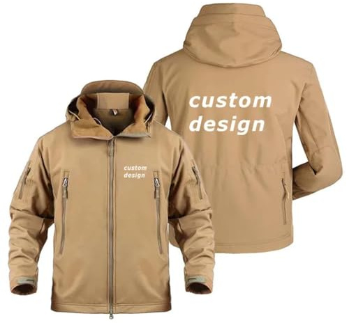 East-hai-buy Hoodie mit Individuellem Logo, Mehrere Taschen Warme Fleece Jacke Personalisierter Text/Bild Wasserdichter Herren Outdoor Bergwander Mantel Color4,L