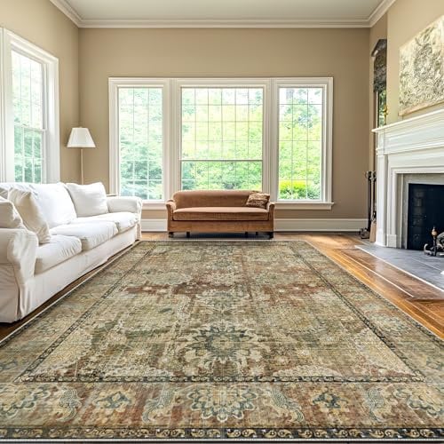 Luogort Braun Teppich Wohnzimmer 200x300cm, Waschbarer Vintage Teppich Kurzflor Teppiche mit Rutschfester Rückseite – Weich, Kindersicher & Pflegeleicht für Büro Esszimmer Kinderzimmer