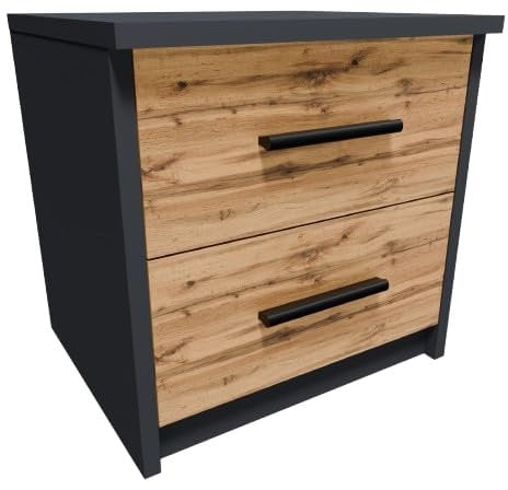 MATKAM Nachttisch 2S in klassischer Optik | H/B/T 41 x 40 x 35 cm, mit Zwei Schubladen | In verschiedenen Ausführungen erhältlich (Anthrazit Grau-Wotan Eiche)