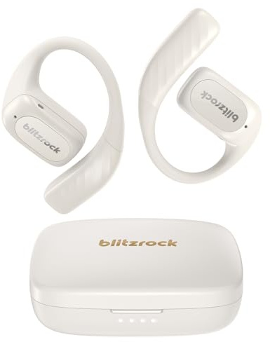 BlitzRock Open Ear Kopfhörer Bluetooth 5.4, Ultra Leicht Design, Klarer Klang, 4-Mic ENC Noise Canceling, App-Anpassung, 28h Laufzeit, IPX5 Offene Ohrhörer für Sport, Joggen, Weiß