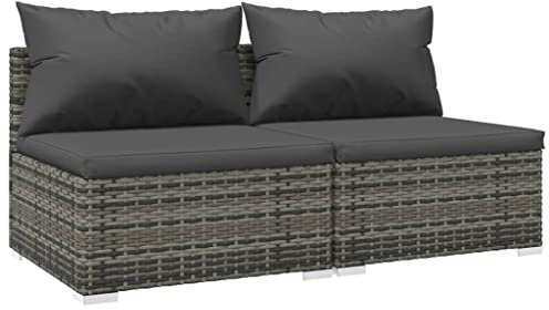 Willood Gartenmöbel 2 TLG. Garten Lounge Set mit Kissen Sofa Mittelteil (2 STK.) Grau und Anthrazit