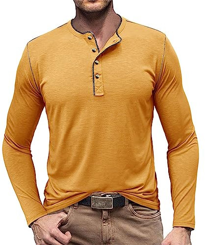 Grandad T Shirts For Men Uk Long Sleeve Solid Color T Shirt Top Retro Henry Collar Button Up Shirts For Men Distressed Casual Slim Fit Tee Shirts Mens Light Weight Hippy Festival Plain Grandad