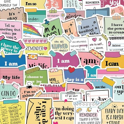 Motivational Stickers 50 Pcs, Journal Stickers Inspirational Quote Stickers | Positive Laptop Stickers | Vinyl Waterproof Self-Affirmation Stickers for Scrapbooking, Water Bottles, Guitar, Suitcase