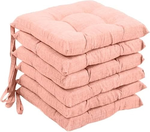 Viterbo Biancheria Set 6 Cuscini Sedia Coprisedia 4 Punti Imbottiti Con Lacci In Tinta Unita Color Rosa Corallo