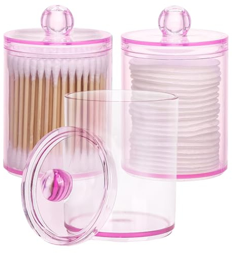 Lucywey 3 supporti per batuffolo di cotone rosa, per tamponi di cotone 11x6,5cm, organizer per cosmetici rosa