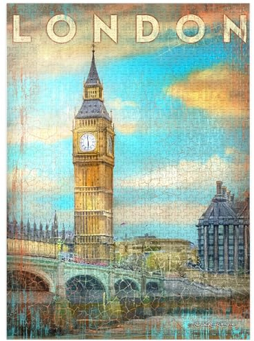 MyPuzzle Vintage London Big Ben Artwork - Retro Travel Poster Style - Premium 1000 Piece Jigsaw Puzzle for Adults