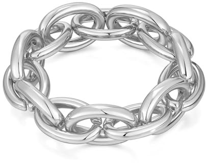 WOWORAMA Silver Chunky Bracelet for Women Thick Chunky Chain Bracelets Elastic Stretch Link Chain Bracelets Adjustable Silver Statement Bracelet