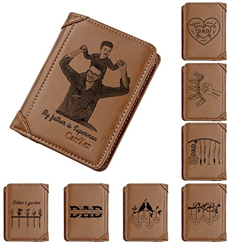 SHKINETARRY Benutzerdefinierte Herren-Leder-Geldbörse, personalisiertes Foto mit Gravur, Angel-Familiennamen-Geldbörsen, Vatertag, Jahrestag, Geburtstagsgeschenk für Vater, Ehemann
