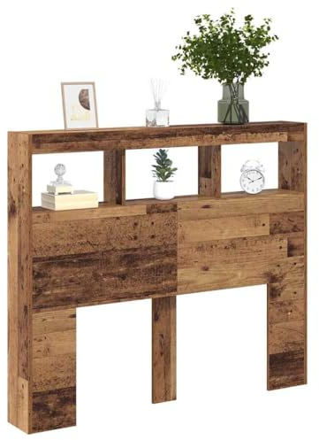 vidaXL Kopfteil-Schrank mit LED mit Regal Altholz 120 x 17 x 102 cm, Moderne Schlafzimmermöbel, rechteckiges USB-Headboard, mehrfarbige LED-Beleuchtung, praktische Staueinheit