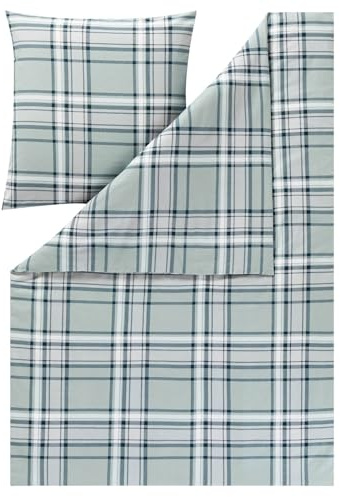 ESTELLA Bettwäsche Hannes 4459 080 Jade Kuschelflanell Karomuster Kariert Quadrate Grün, Größe:155 cm x 220 cm