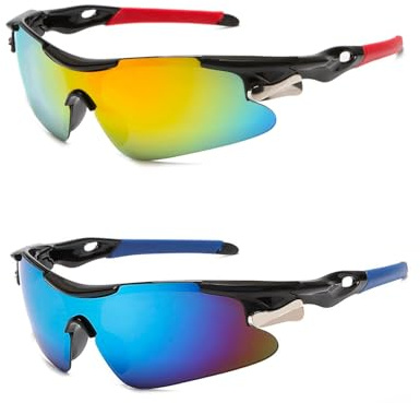 WNTJN 2 Pcs Cycling Glasses, Sports Sunglasses for Men Women, UV400 Protection Light Sunglasses, Fashion Outdoor Glasses, Windproof Cycling Glasses for Driving, Fishing, Ski Goggles, Running